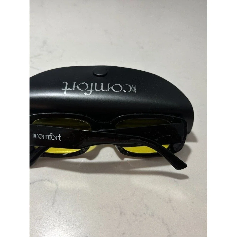 Comfort Yellow Lens Sunglasses Black Rectangle Frames UV400 w/ Case Unisex